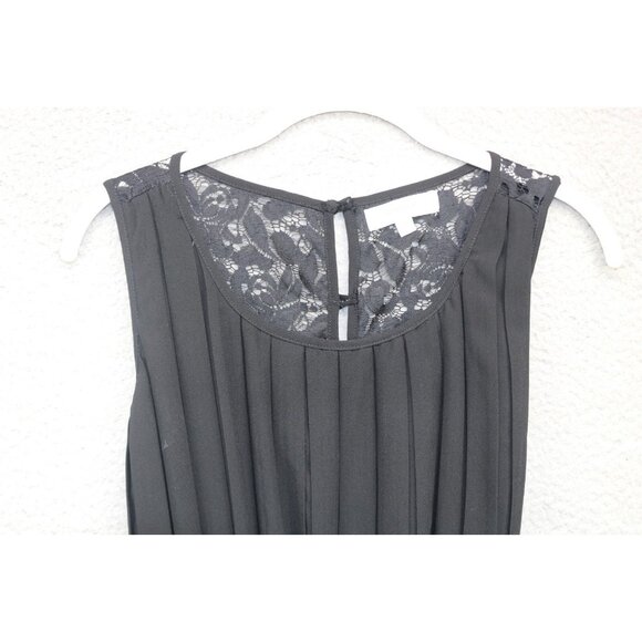 Umgee Black Sleeveless Lace Chiffon Pleated A-Line Dress-Medium-Goth-Witchy - Picture 6 of 12